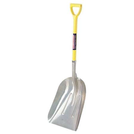 Westward 12U492 #12 Scoop Shovel, Aluminum Blade, 27 In L Yellow Fiberglass