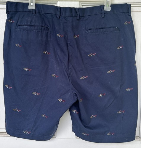 Men's Greg Norman Navy Blue Shark Logo Golf Shorts Size 42 Beach Casual Cotton - Picture 2 of 7