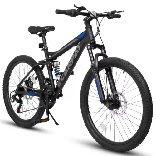 24 inch Mountain Bike 21 Speed Dual Disc Brakes Full Suspension Non-slip-Black - Picture 2 of 8