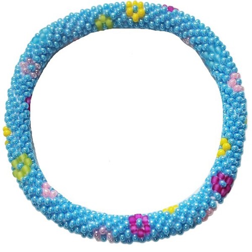Aid Through Trade Roll-On® Bracelet "Tutti Frutti" Sky Blue Glass Beads ~Nepal~ - Picture 2 of 3