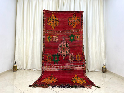 Floral Tribal Handmade Moroccan Rug 4'16'' x 9'08'' Berber Red Vintage Carpet