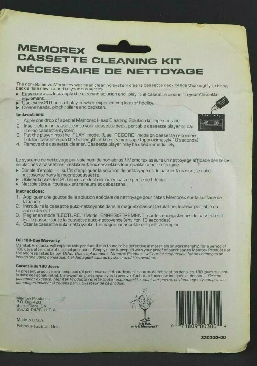 Memorex Safeguard System Cassette Cleaning Kit Heads, Rollers, & Capstan New