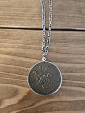 Brass Scorpio Zodiac Sign Astrology Horoscope Round Circle Pendant 24" Necklace