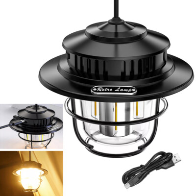 Retro LED Camping Licht Zelt Laterne Hängend USB Wiederaufladbar Outdoor Nacht Lampe