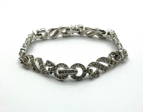 Signiertes Pennino Vintage weißes Metall Strass Paste 7"" Zoll Armband
