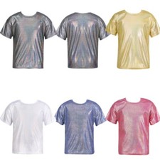 Kids Boys Girls Sequined Sparkly Tops Glitter Short Sleeve Hip-Hop Party T-Shirt