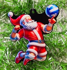 VOLLEYBALL ORNAMENT -Santa Volleyball Bump Set Spike - Unique Christmas Ornament