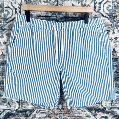 NN. 07 Gregor Drawstring Shorts Size XL Blue Stripe Elastic Waist Pockets New