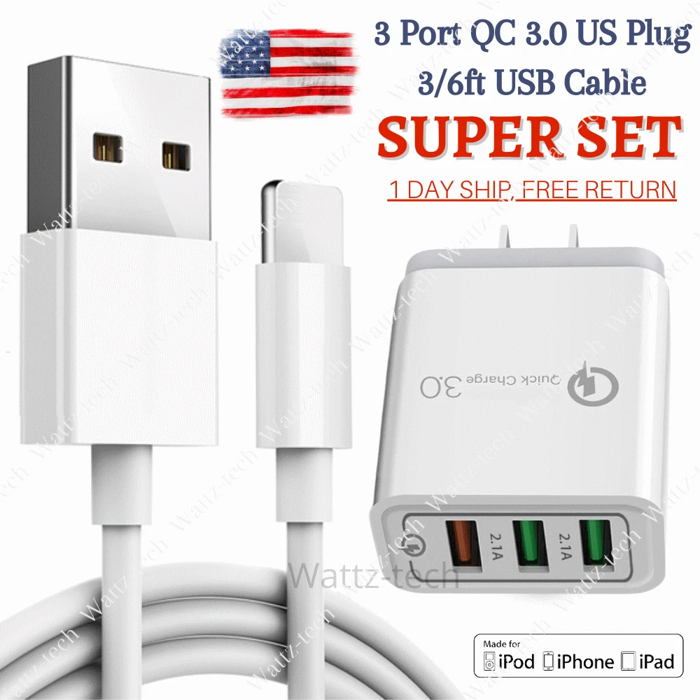 Fast USB Hub Wall Charger with Quick Charge 3.0 for iPhone