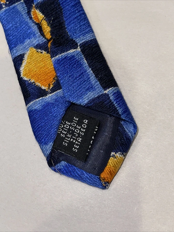 Corbata para hombre DANIEL Hechter 100 % seda hecha en los cuadrados de Italia, azul/naranja Foto 4 de 4