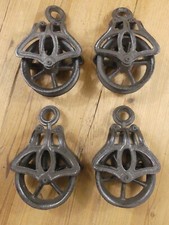 4 Rustic Pulleys Cable Wheel Hook Farmhouse Country Home Decor Cast Iron Barn