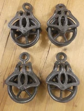 4 Rustic Pulleys Cable Wheel Hook Farmhouse Country Home Decor Cast Iron Barn