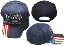 President Trump 2020 Keep America Great! USA Flag On Bill Navy Blue Emb Hat Cap
