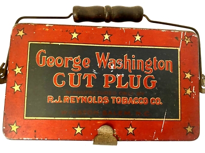 Vintage George Washington Tobacco Cut Plug Tin/Pail, With Metal & Wood  Handle