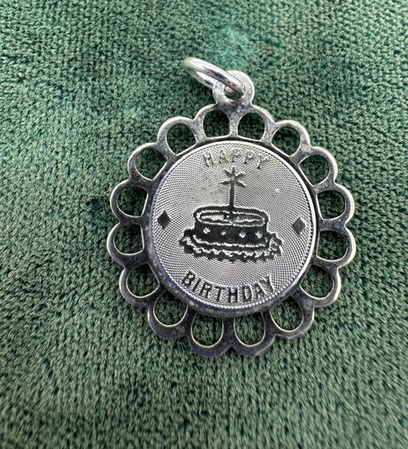 Vintage Sterling Silver CREA Happy Birthday Cake with Candle Disc Charm