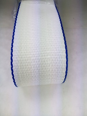 Wellington Lawn chair webbing 72ft, new in package WHITE thin blue edge 2 1/4in