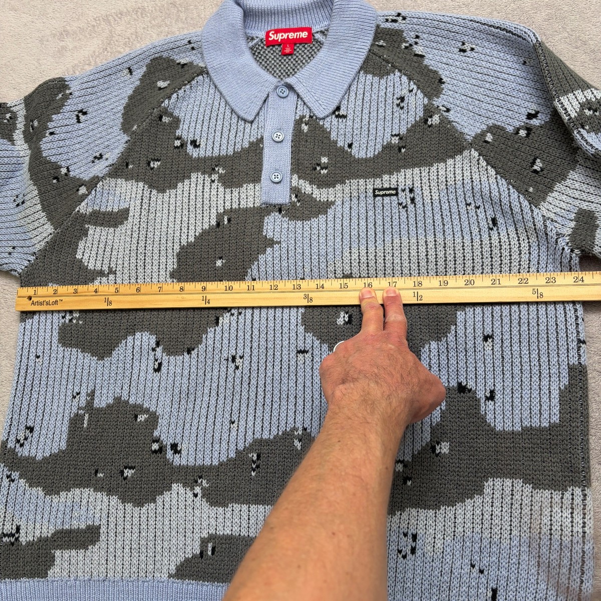 Supreme Small Box Polo Sweater Blue Camo Large New baggy raglan 
