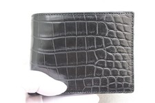 Double Side Crocodile Leather Skin Men's Bifold Wallet Real Black V21