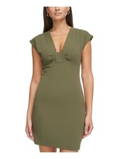 GUESS Womens Green Lined Stretch Cap Sleeve V Neck Short Body Con Dress 6