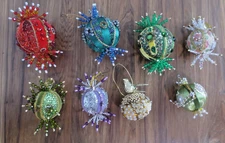 Mary Maxim Handmade Satin Sequin Beaded Ornament Lot Vintage 8