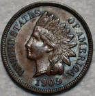 AU-UNC 1909 Indian Head Cent, Fully Lustrous & Lightly Toned.