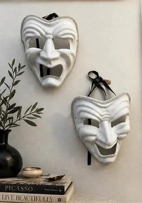 2 Vintage Venetian Theatre Masks Gothic Regency Wall Decor Pair - Image 1 of 4