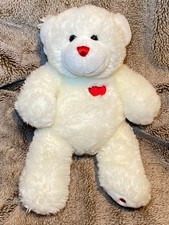 White Build A Bear Smile Teddy 12" Plush Red Nose Heart Paws Valentines