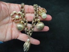 Vintage 1960's CHUNKY Gold Charm Bracelet w/Crown  Lucky Charm
