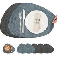 Tischsets Kunstleder Abwaschbar Rund Doppelseitig Rutschfest 6Er Set Grau