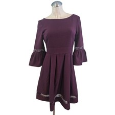 NWT Eliza J Size 4 Elegant Plum Dress with Bell Sleeves Fit and Flare