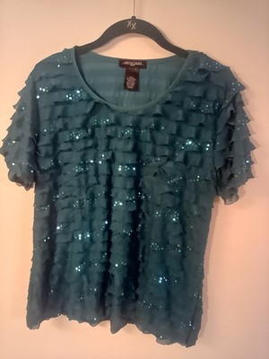 Notations women's blouse ruffle PXL short sleeve pullover polyester spandex