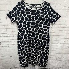 Talbots Dress Large Petite Giraffe Print Black Wool Cotton Rayon Short Sleeve