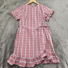 ASOS Dress Sz 10 Gingham Check Apron Sun 100% Cotton Cottage Preppy Boho Ruffle