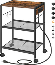 Industrial Printer Stand with Charging Station Rolling Storage Cart with Shelves