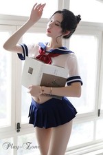 Sheer Sailor School Uniform Cosplay Costume Micro Mini Ribbon D172A