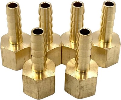 6 Pcs Brass 1/4'' NPT Female to 1/4'' Barb Air Hose Fittings, 1/4'' FNPT to Barb Fi