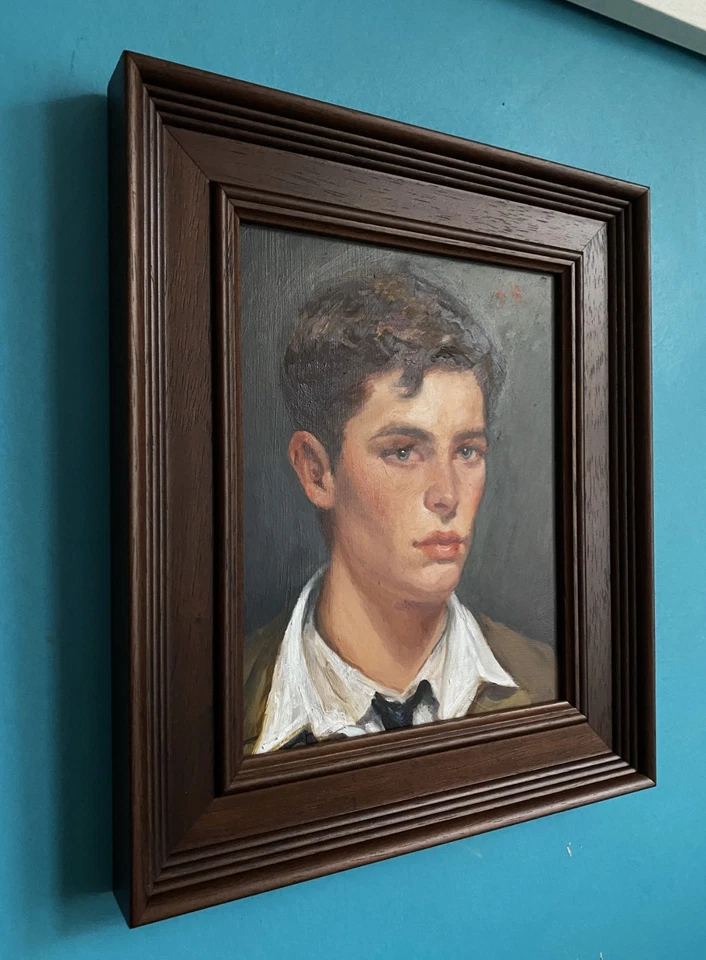 Original oil painting Dark Haired Young Man Portrait Edwardian Framed Wall Art. - image 4 of 4