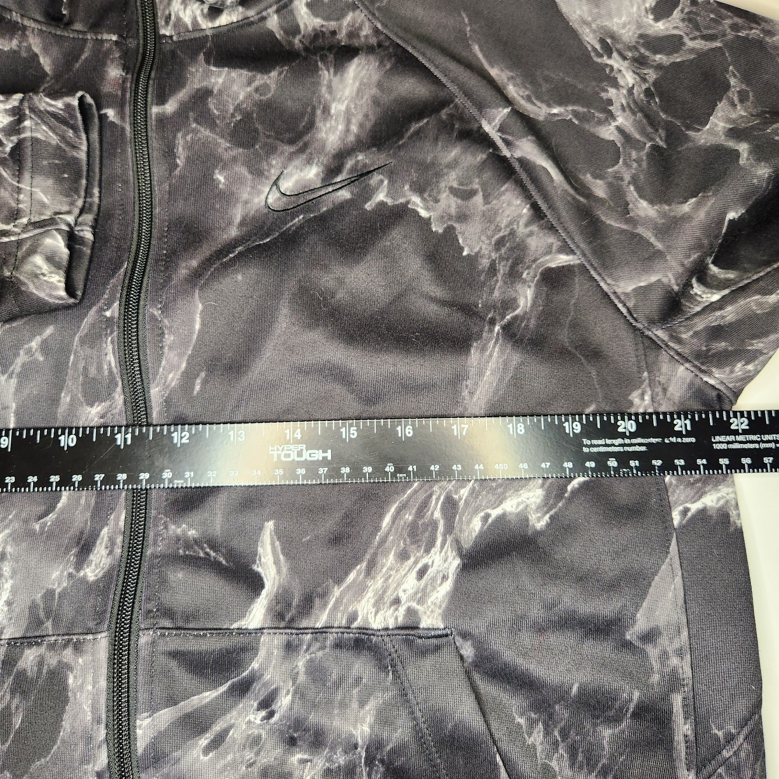 NIKE Hoodie Track Jacket Mens Medium Black Gray Dri-FIT Full Zip Marble Smokey thumbnail 5