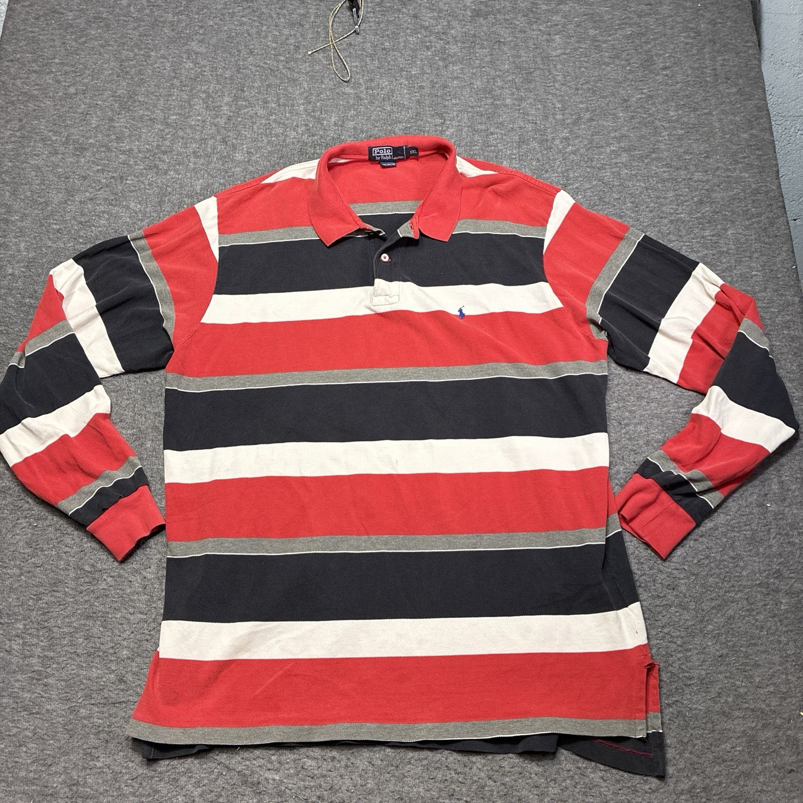 Vtg Polo Ralph Lauren Mens Sz 2XL Long Sleeve Polo Multicolor 100% Cotton 80s