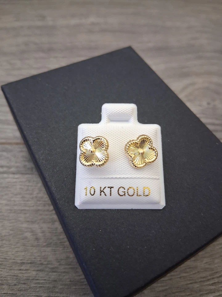 Aretes Broquel flor de oro 10K MX / 10k gold Studs Earrings flower style. - Image 4 of 4