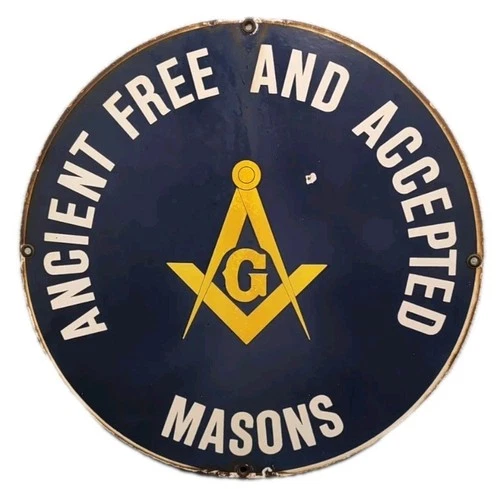 Vintage Porcelain 18" Sign: Ancient Free And Accepted Masons - Rare Collectable