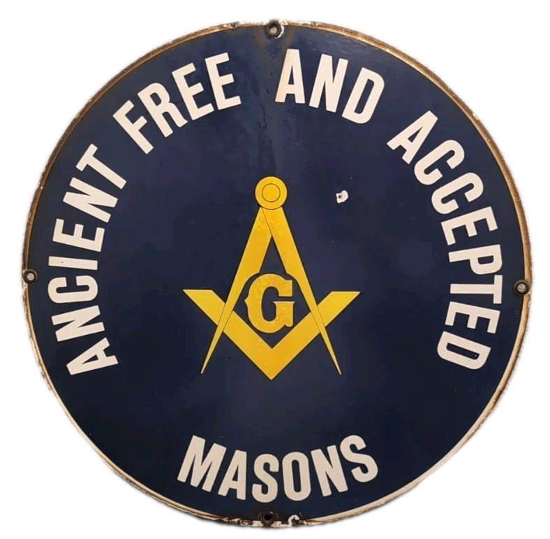 Vintage Porcelain 18" Sign: Ancient Free And Accepted Masons - Rare Collectable