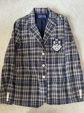 Women's Polo Ralph Lauren Plaid Cotton Madras Crest Blazer Jacket Coat Sz6 498