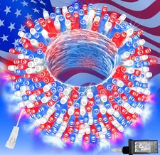 200 LED 66 Ft Red White Blue 4th of July String Lights Patriotic Home Decor Set