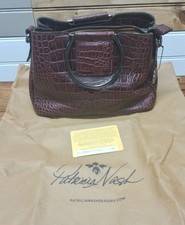 Patricia Nash Leather Crocodile Embossed Plum Purse Dust Bag Velour Read