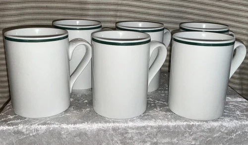 Dansk Bistro Green Stripe Cup Mug Coffee Tea - Lot of 6 - Excellent Condition!!!