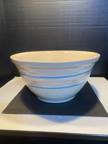 Vintage Large McCoy Pottery #12 Mixing Bowl Pink &Blue Striped USA