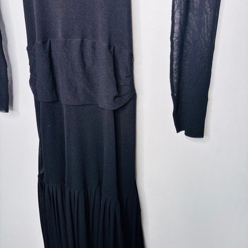 Vintage Fuzzi Kleid Damen Größe L schwarz transparente Ärmel Netz Rüschen Stretch Midi - Bild 14 von 15