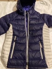 Eddie Bauer Girls Down light Hooded Jacket Features A Purple Quilted Body