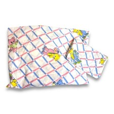 Vintage Cotton Duck/Bear print fitted crib sheet pillowcase Baby Nursery set